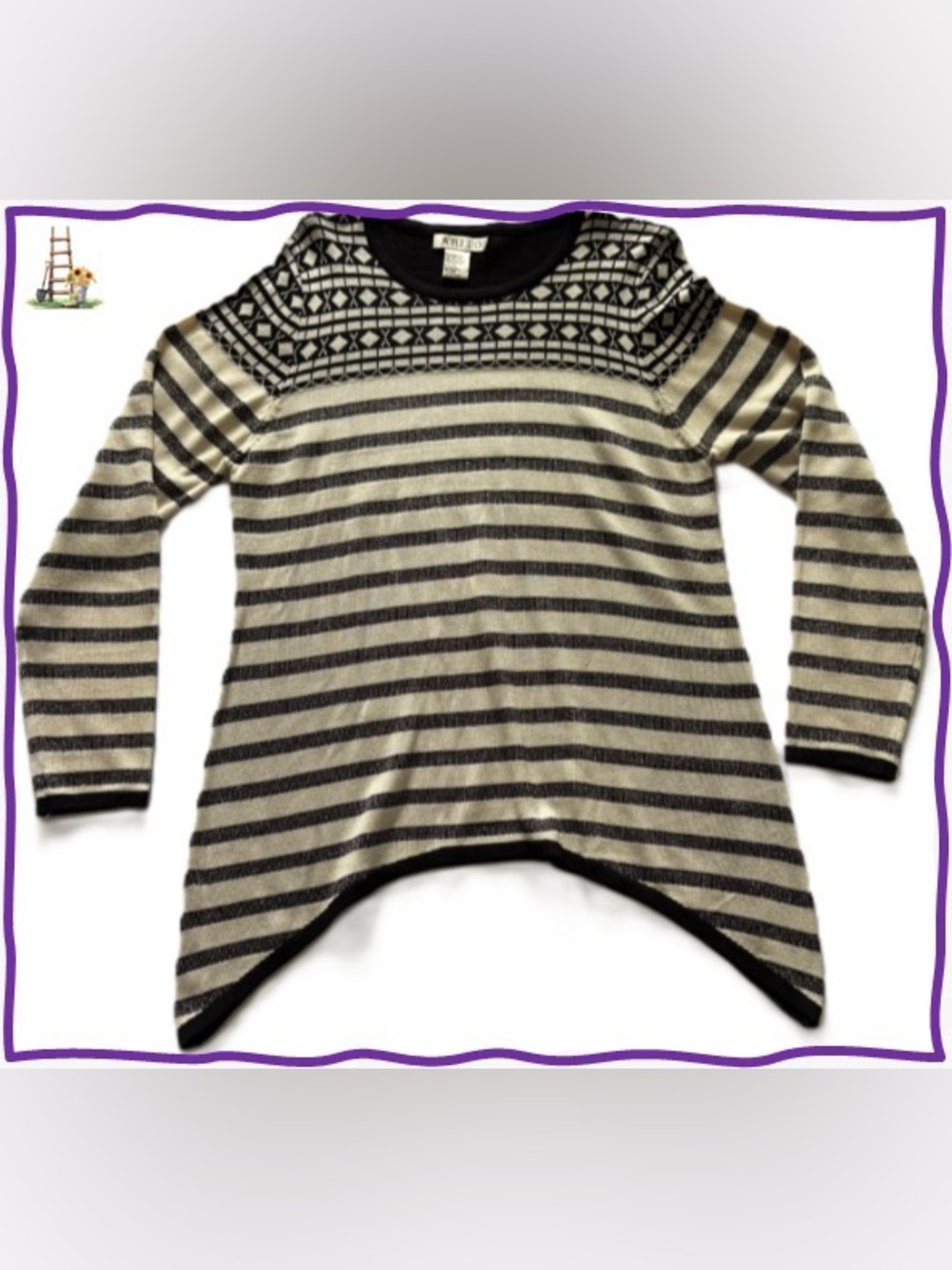 ABITO Black & Cream Striped Knit Sweater